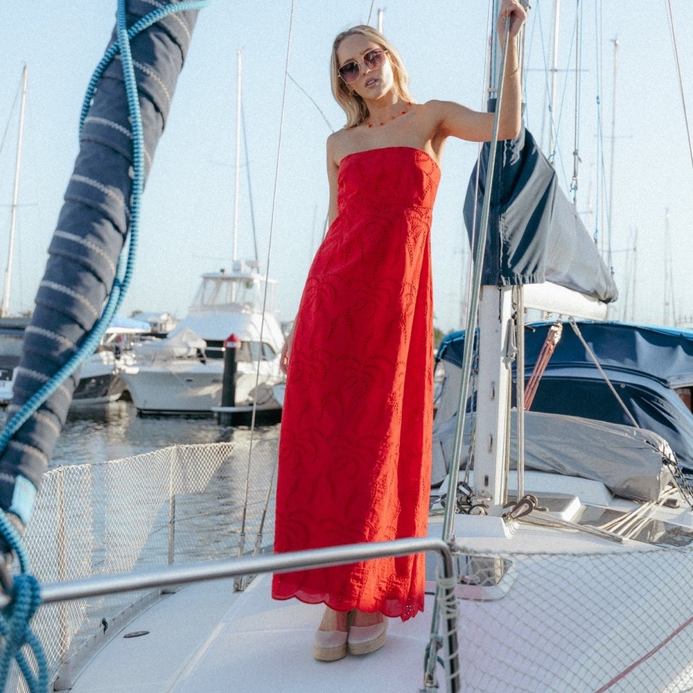 Petal & Pup Brea Maxi Dress Red Large NWT